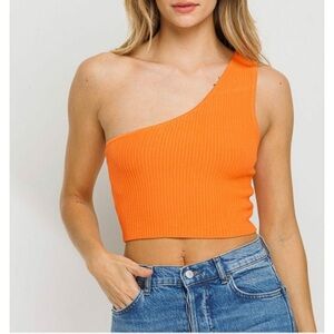 Orange One-Shoulder Ribbed Top